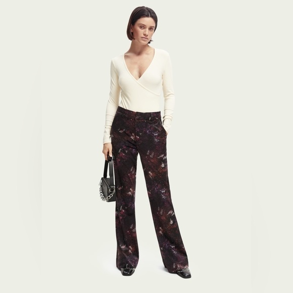 Scotch & Soda Velvet High-Rise Flared Trousers 30/32 - Picture 2 of 5